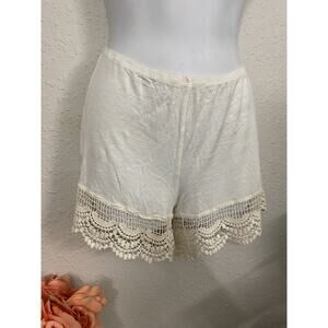 Vintage Y2K By Together Lace Hem Pajama Shorts Sleepwear Beige Made Usa Size M